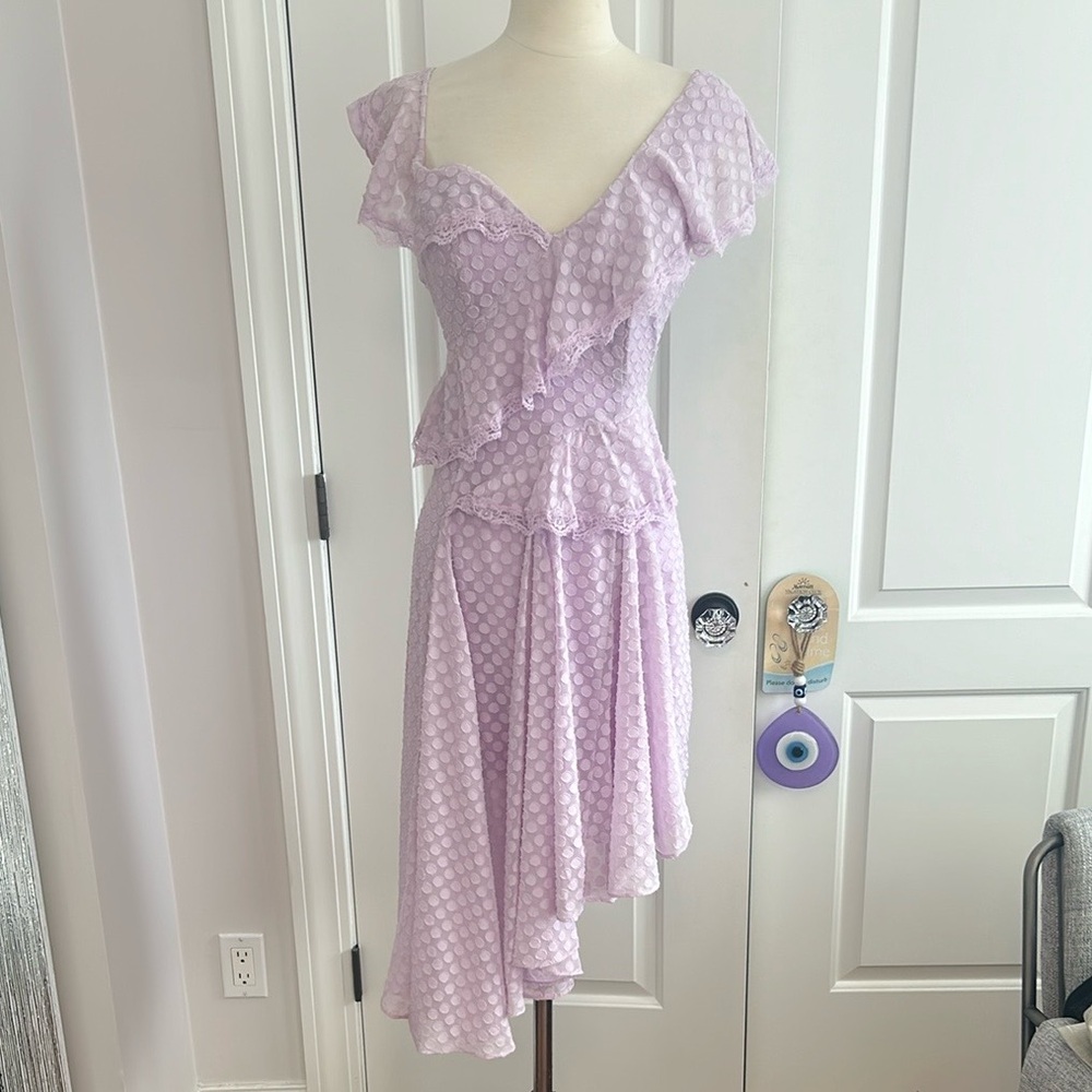 New Bardot Lavender Polka Dot Dress
